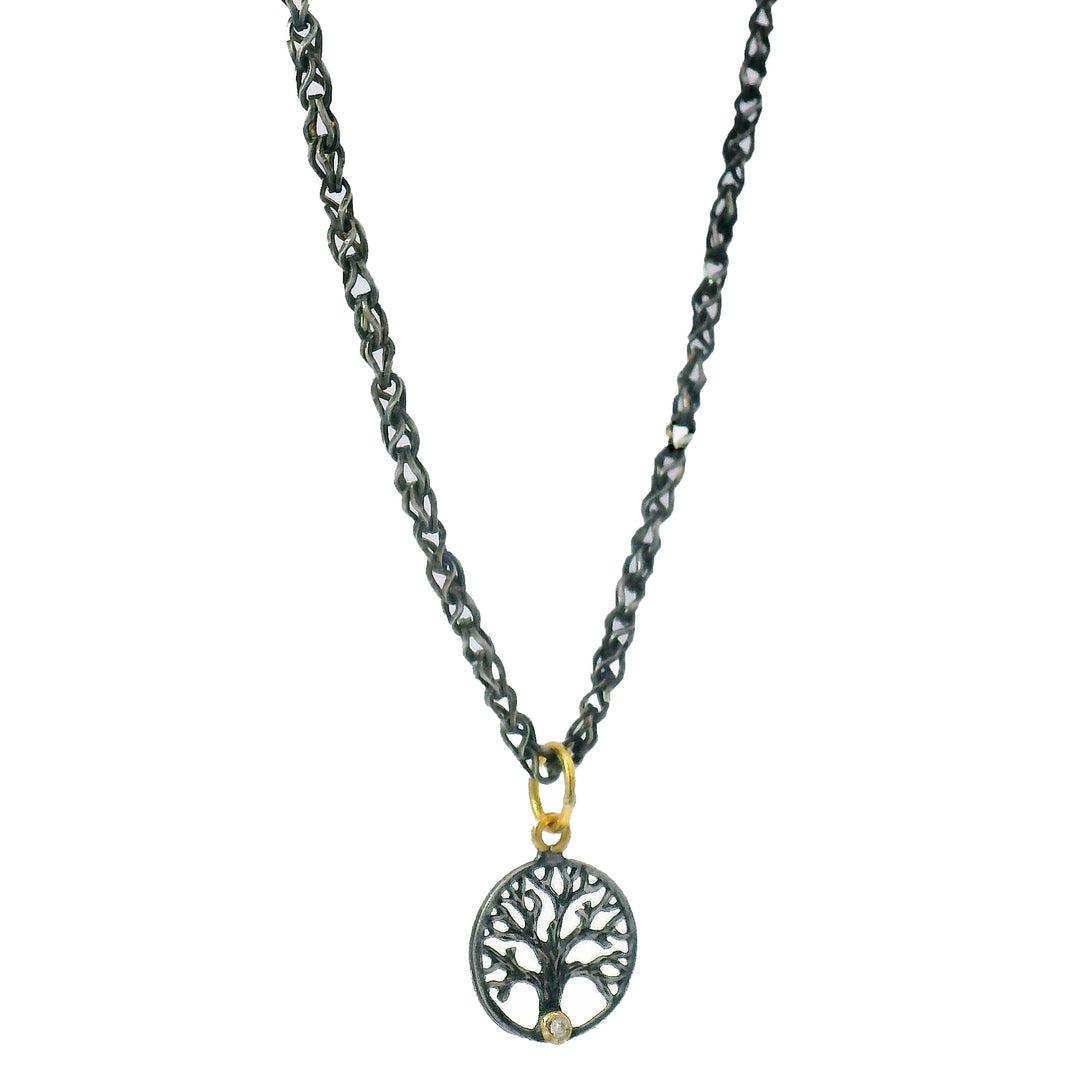 Diamond, Silver & Yellow Gold Pendant - "Tree of Life"