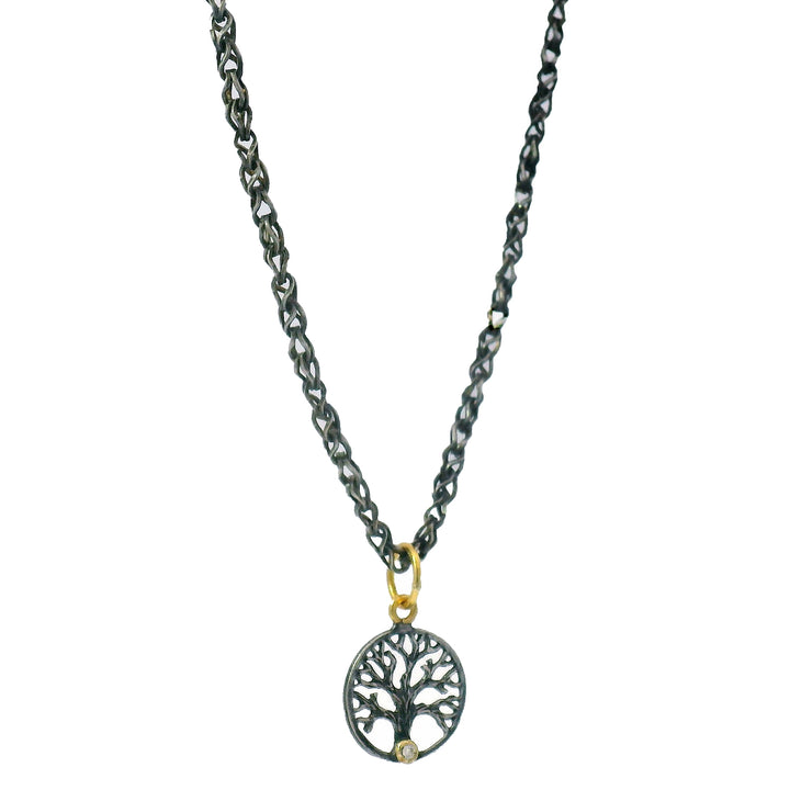 Diamond, Silver & Yellow Gold Pendant - "Tree of Life"