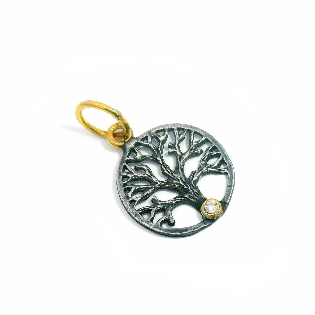 Diamond, Silver & Yellow Gold Pendant - "Tree of Life"