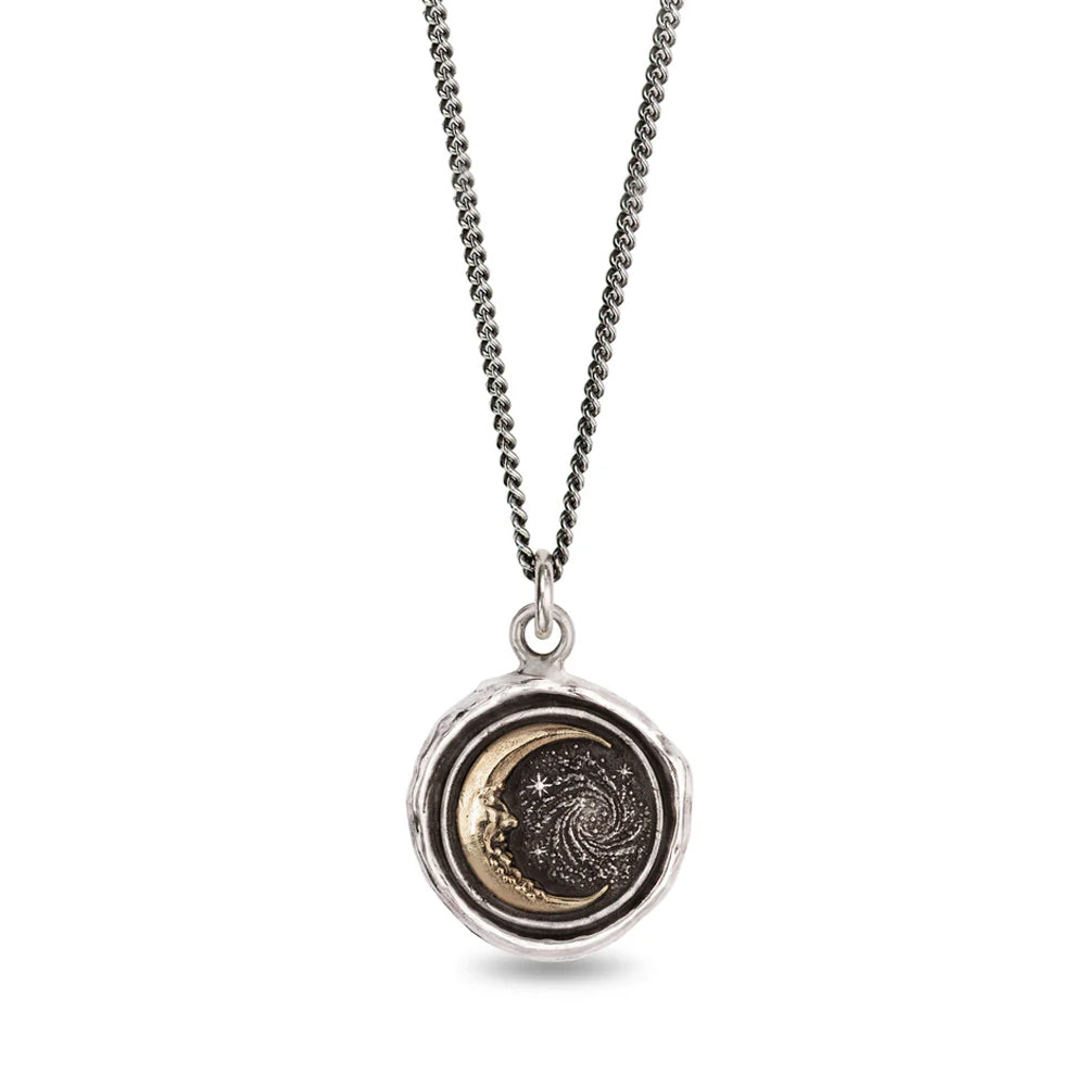 Sterling Silver and Yellow Gold Moon and Galaxy Talisman Necklace