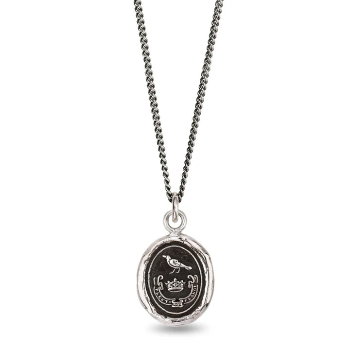 Sterling Silver Crow & Crown Talisman Necklace - "Unbreakable"