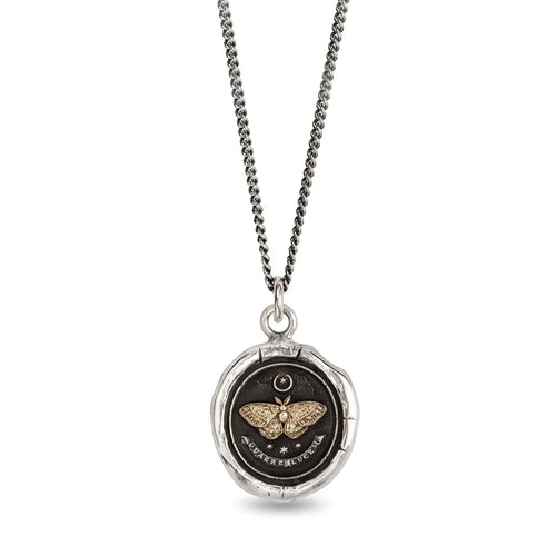 Moth Talisman Necklace in Silver & Gold - "Seek the Light"