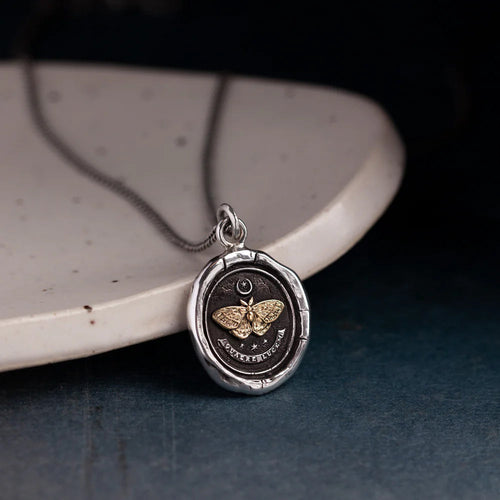 Moth Talisman Necklace in Silver & Gold - "Seek the Light"