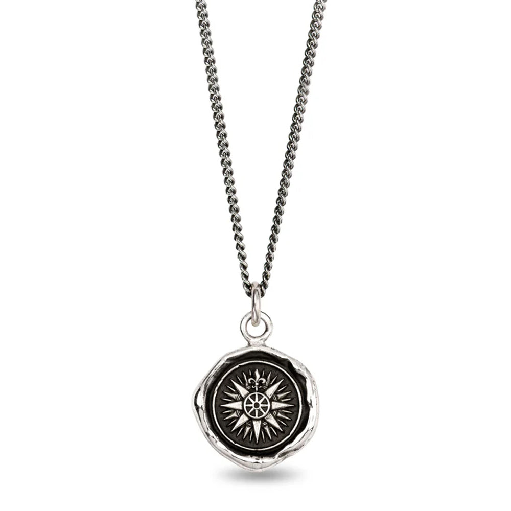 Direction compass talisman necklace by Pyrrha in sterling silver