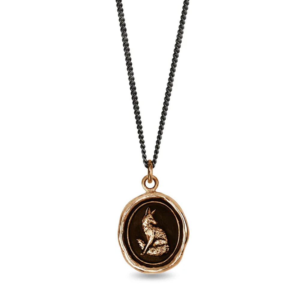 Trust in Yourself fox talisman necklace by Pyrrha in bronze and silver
