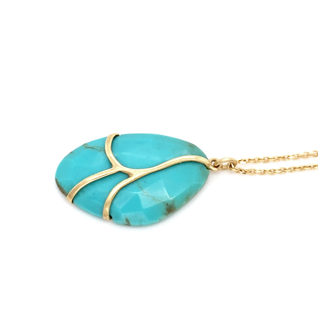 One-of-a-Kind Turquoise & Gold Necklace - "Butterfly Wing"