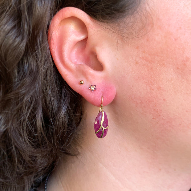 One-of-a-Kind Ruby & Gold Drop Earrings - "Butterfly Wing"