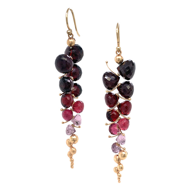 Almandine, Malaya, & Rhodolite Drop Earrings - "Large Caviar"