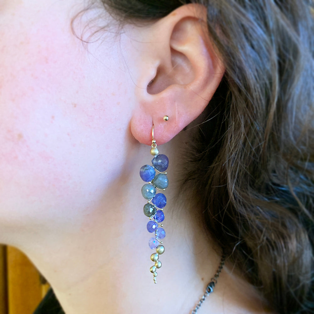 Labradorite & Tanzanite Briolette Drop Earrings - "Large Caviar"
