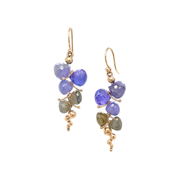 Labradorite & Tanzanite Briolette Drop Earrings - "Small Caviar"