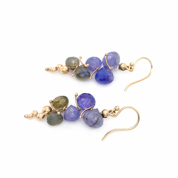 Labradorite & Tanzanite Briolette Drop Earrings - "Small Caviar"