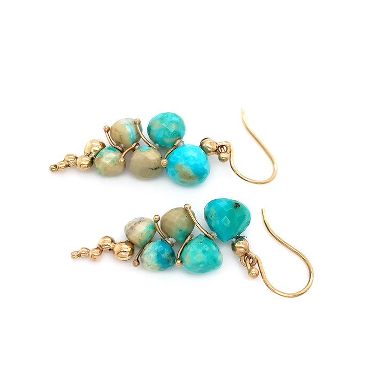 Turquoise Briolette Drop Earrings - "Small Caviars"