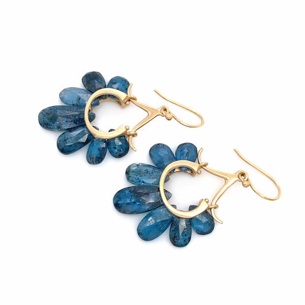 Kyanite & Yellow Gold Earrings - "Peacock"