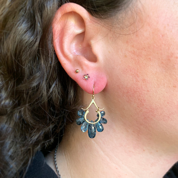 Kyanite & Yellow Gold Earrings - "Peacock"