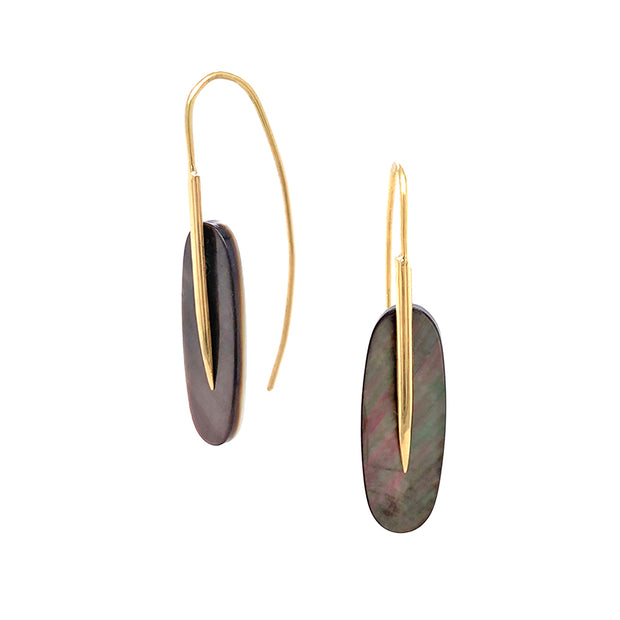 Black Mother of Pearl Earrings - "Small Feather"