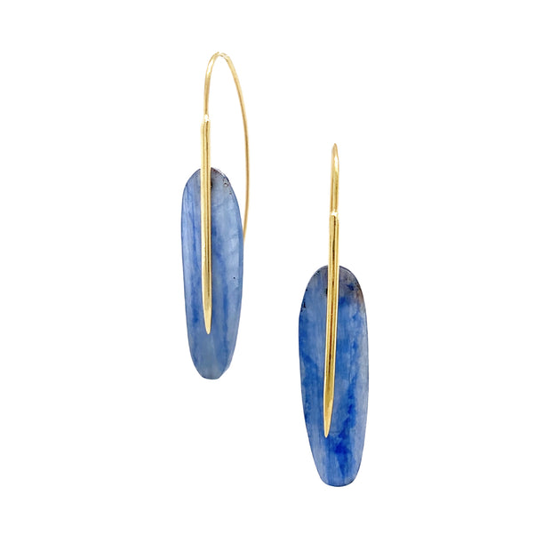 Kyanite & Gold Drop Earrings - "Feather"