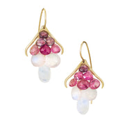 Moonstone, Rose Quartz, Garnet & Pink Tourmaline Earrings - "Plumage"