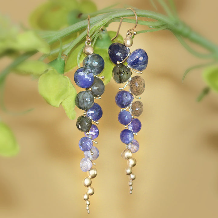 Labradorite & Tanzanite Briolette Drop Earrings - "Large Caviar"