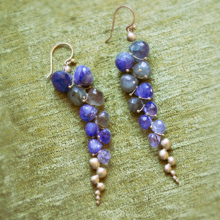 Labradorite & Tanzanite Briolette Drop Earrings - "Large Caviar"