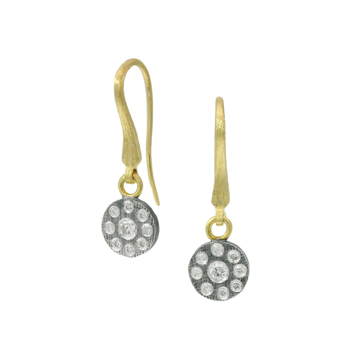 Diamond, Sterling Silver, & Gold Drop Earrings - "Ronde"