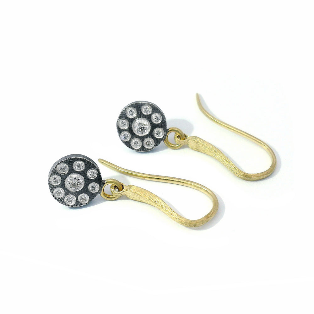 Diamond, Sterling Silver, & Gold Drop Earrings - "Ronde"