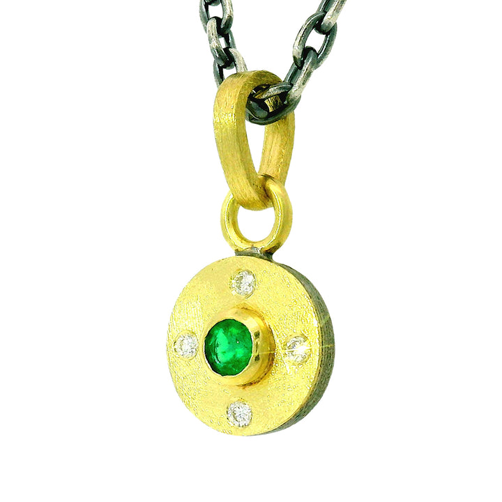 Round Emerald & Diamond Pendant - "Emerald Junia"
