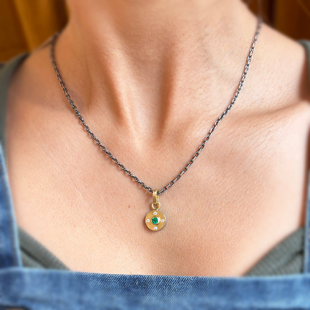 Round Emerald & Diamond Pendant - "Emerald Junia"