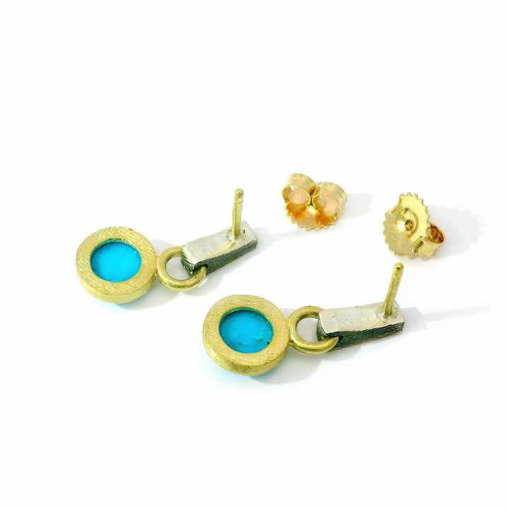 Turquoise & Diamond Drop Stud Earrings - "Turquoise Porto"