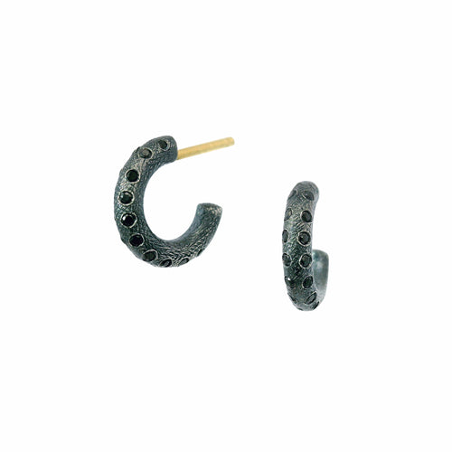 Black Diamond Semi-Hoop Earrings- "Gypsy"