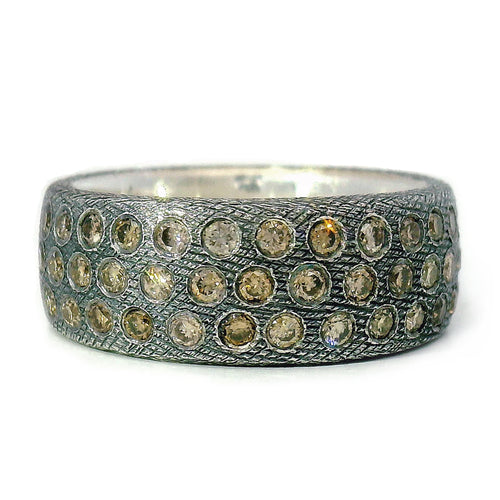 Oxidized Silver Champagne Diamond Cigar Ring "Gypsy"