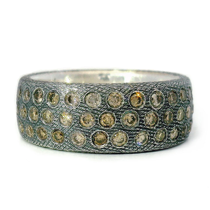 Oxidized Silver Champagne Diamond Cigar Ring "Gypsy"