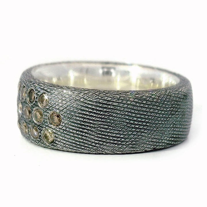 Oxidized Silver Champagne Diamond Cigar Ring "Gypsy"