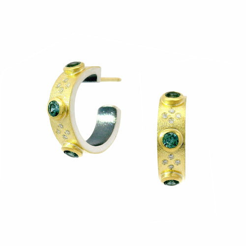 Oxidized Silver Semi-Hoops Montana Sapphire - "Daphne"