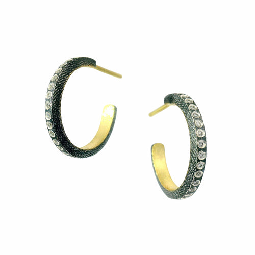 Diamond Hoop Earrings in Silver & 18K Gold - "Adam"