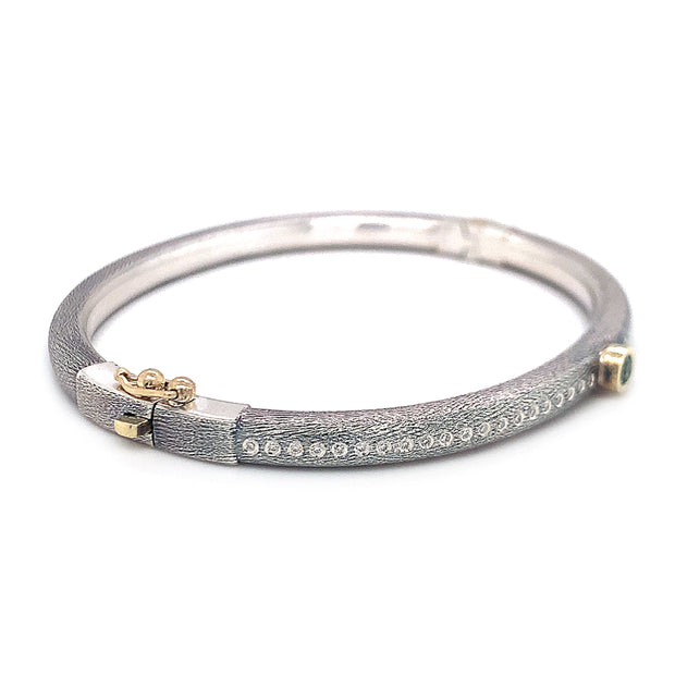 Rene Escobar Oxidized Montana Sapphire, Diamond, and Sterling Silver and 18K Yellow Gold "Gypsy" Bracelet Side