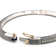 Rene Escobar Oxidized Montana Sapphire, Diamond, and Sterling Silver and 18K Yellow Gold "Gypsy" Bracelet Clasp