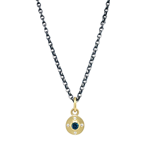 Sterling Silver & Gold Pendant with Montana Sapphire - "Junia"