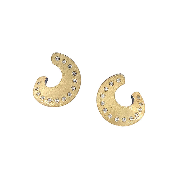 Diamond and Yellow Gold Circular Earrings - "Helios"