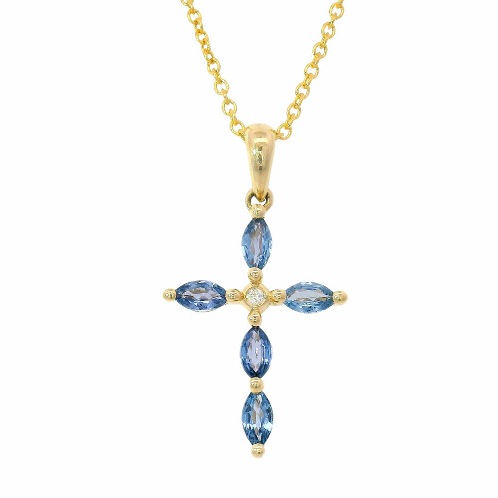 Yogo Sapphire, Diamond & Gold Pendant - "Cross"