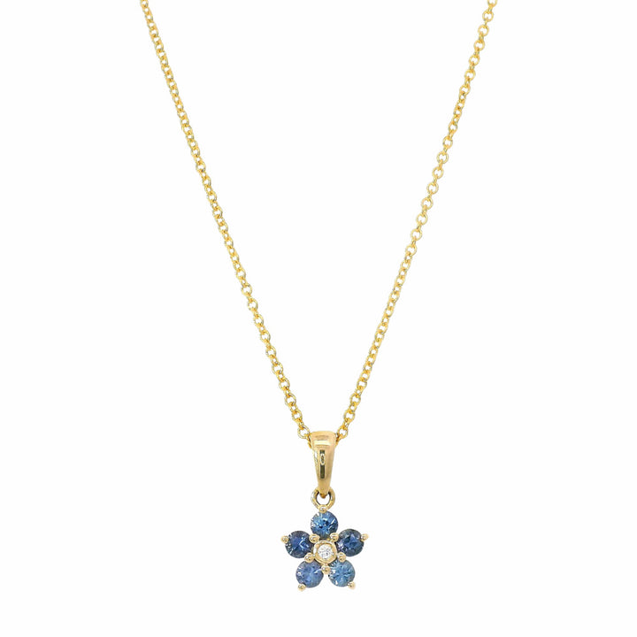 Yogo Sapphire, Diamond & Gold Pendant - "Jasmine Flower"