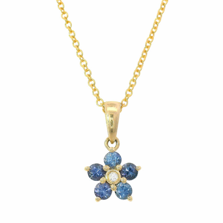 Yogo Sapphire, Diamond & Gold Pendant - "Jasmine Flower"