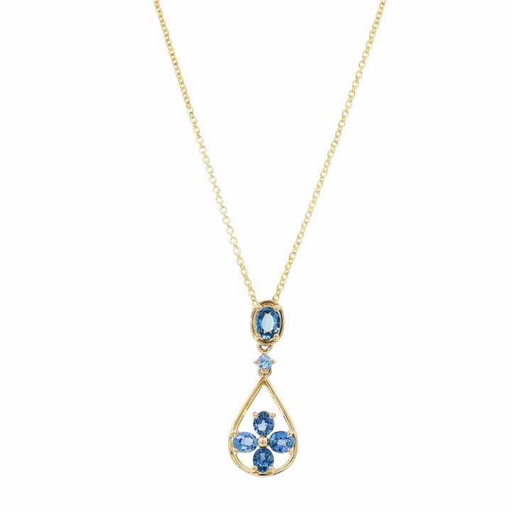 Yogo Sapphire & Gold Pendant - "Teardrop & Clover"