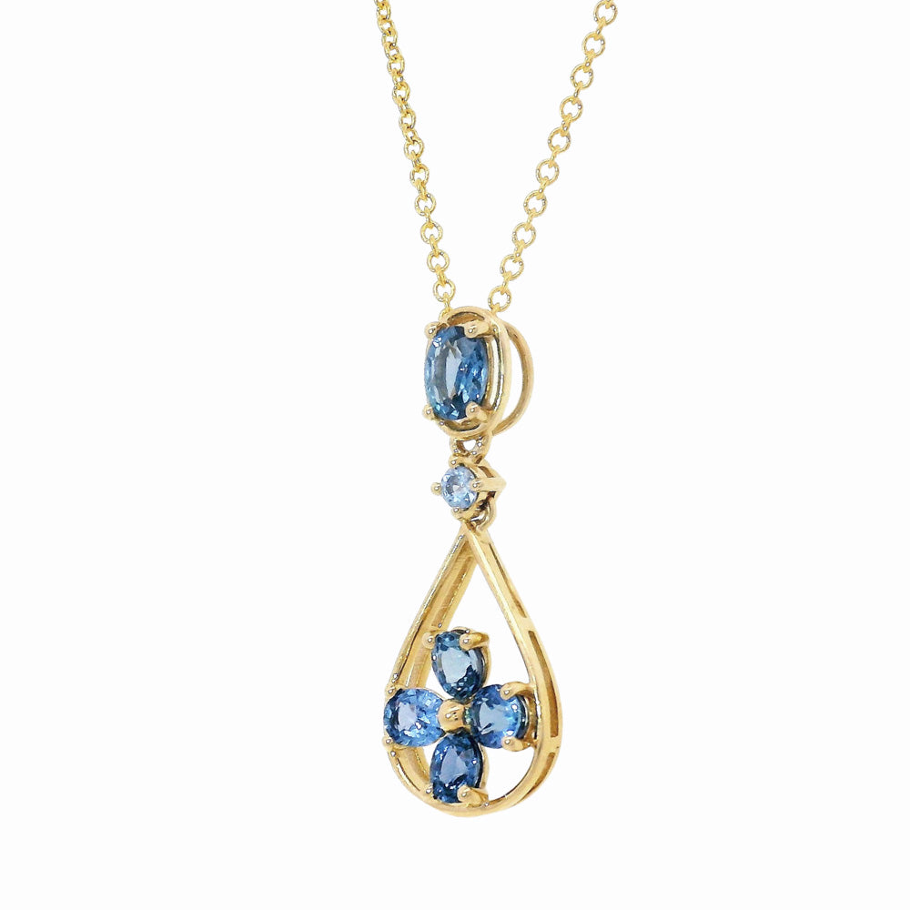 Yogo Sapphire & Gold Pendant - "Teardrop & Clover"