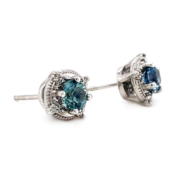 Montana Sapphire & Diamond Stud Earrings - "Circino"