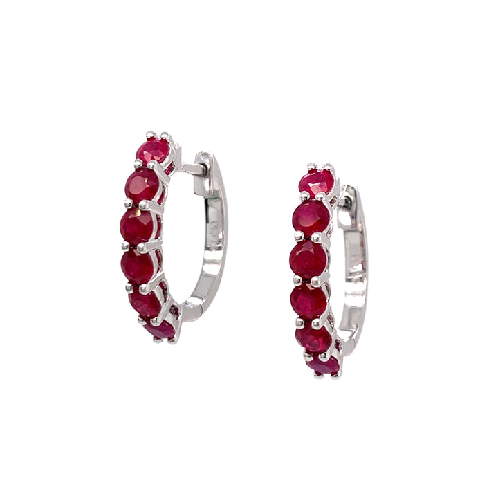 Ruby & White Gold Hoop Earrings - "Sunfire"