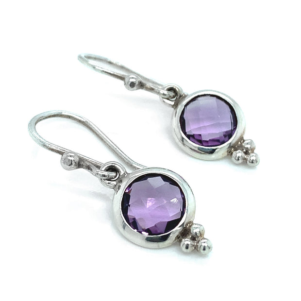 Sterling Silver and Amethyst Beaded Drop Earrings - "Elestren"