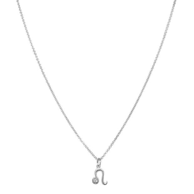 Sterling Silver & Diamond Zodiac Necklace - "Leo"