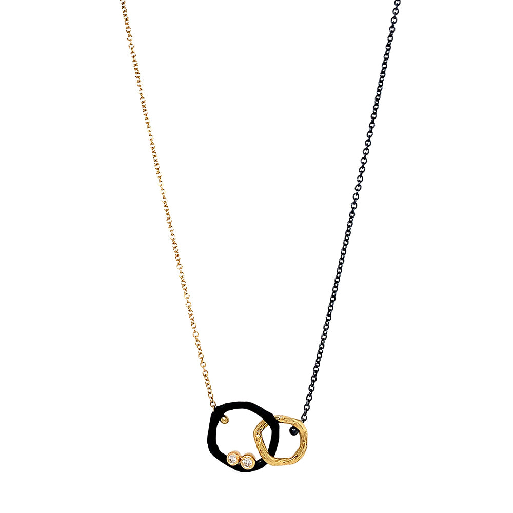 Yellow Gold & Cobalt Chrome Link Necklace - "Double Pebble"