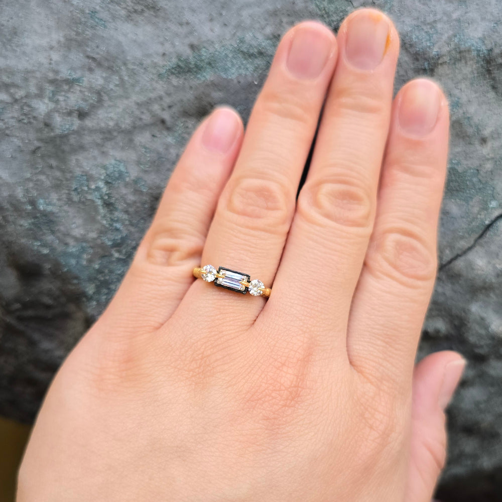 Yellow Gold & Triple Diamond Engagement Ring - "Resonance"