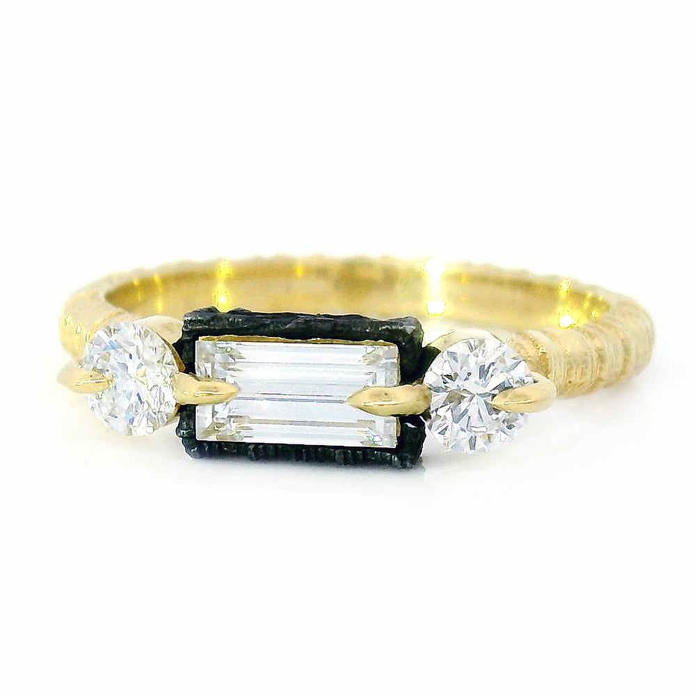 Yellow Gold & Triple Diamond Engagement Ring - "Resonance"